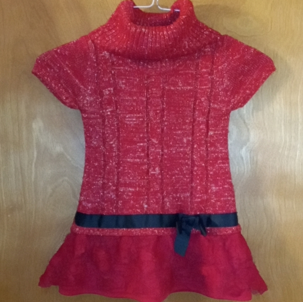Girls Faded Glory Red Dress with Black Bow XSmall (4-5)